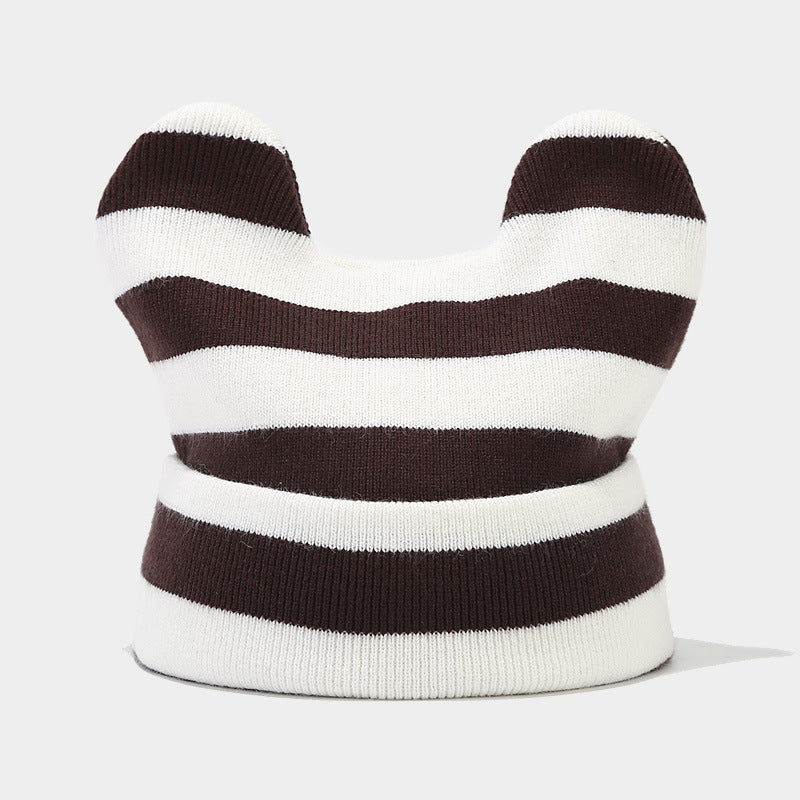 Wholesale Striped Cow Ears Knitted Hat Beanie Winter Hat