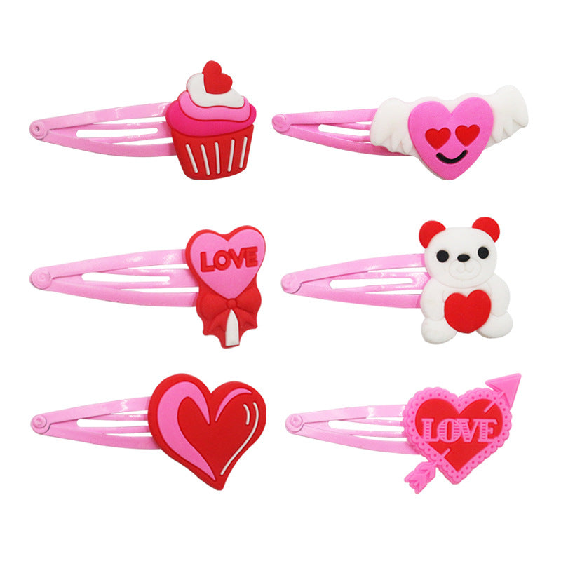 Wholesale Valentine's Day Children's Hairpin PVC Soft Glue Pink Hairpin