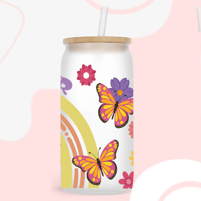 Wholesale Colorful Butterfly Flower Mushroom 16oz Cup UV DTF Wraps