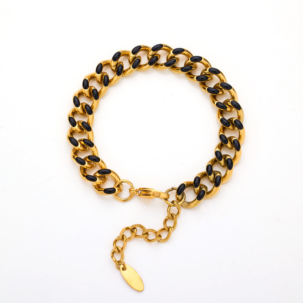 Wholesale Stainless Steel Cuban Oil Drop Color Enamel Bracelet
