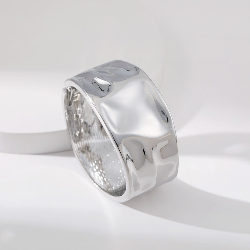 Wholesale Irregular Concave and Convex Gold and Silver Tinfoil Wide Design Exaggerated Bracelets