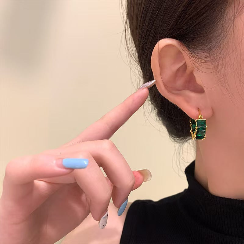 Wholesale Modern Black Zircon Geometric Ear Hoops Electroplated Alloy Fashion Accessory Party Gift Boutique Resale