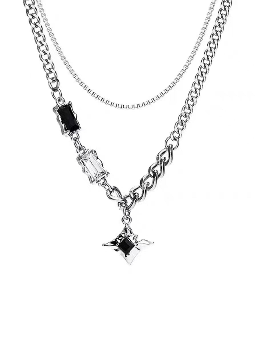 Wholesale hip-hop style couple collarbone chain titanium steel Mangxing double-layer necklace