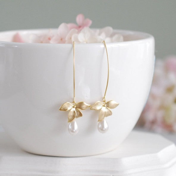 Wholesale Bow Leaf Water Drop Pearl Earrings