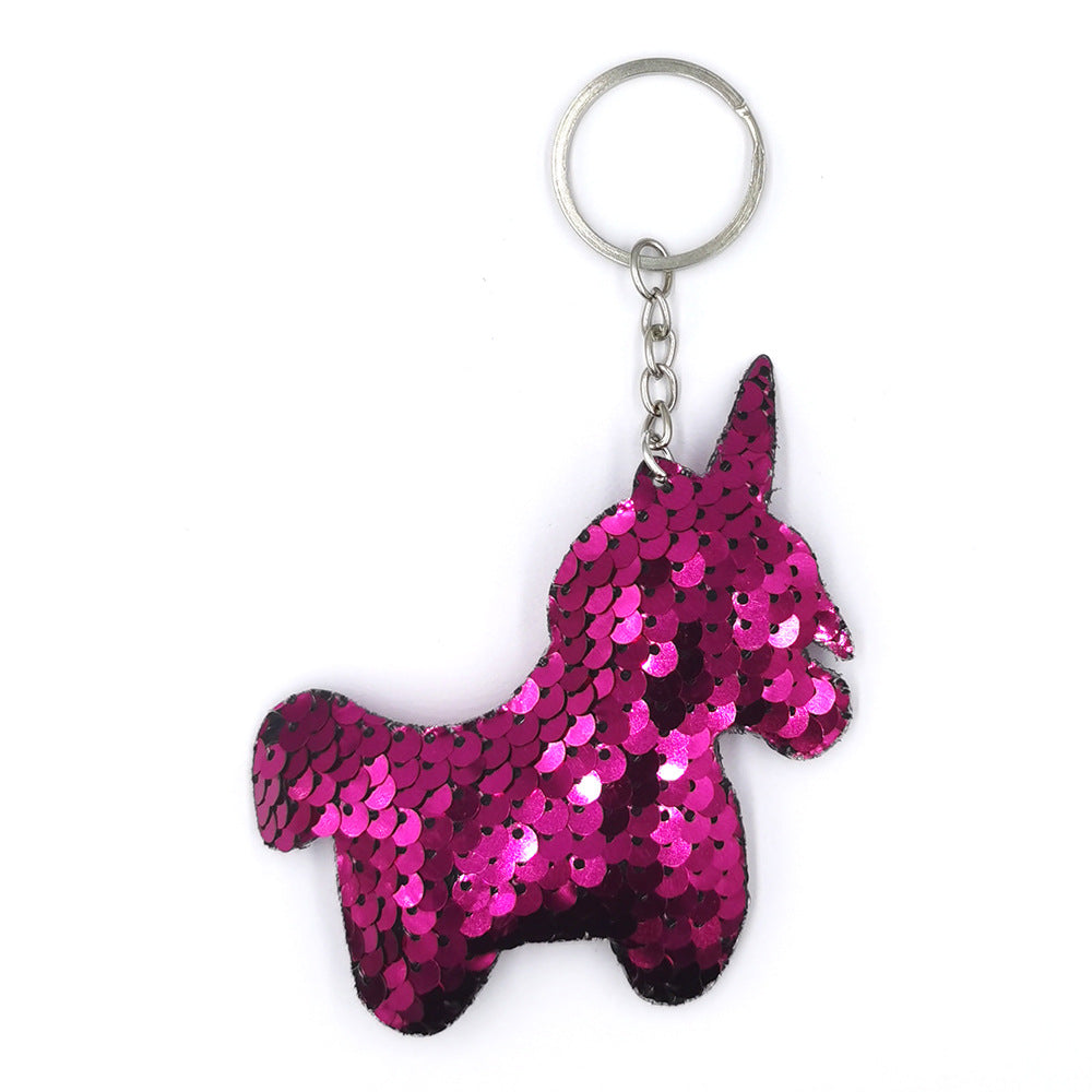 Wholesale Reflective Shiny Unicorn Sequin Pony Bag Hanging Rainbow Sequin Keychains