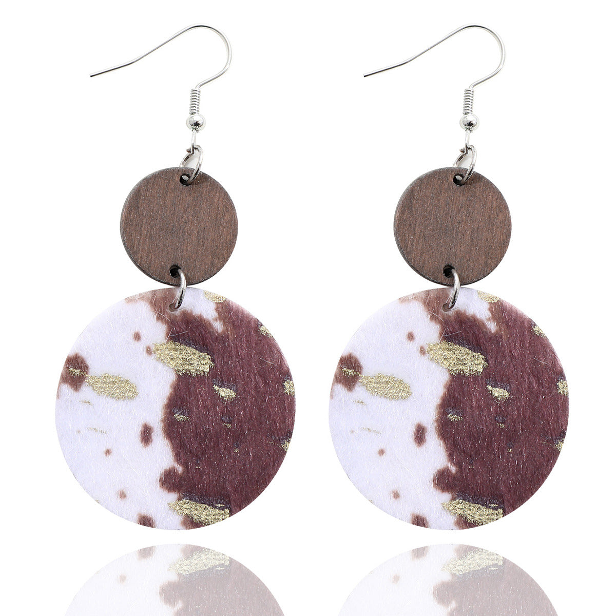 Wholesale Thanksgiving Pumpkin Western Leopard Print Sunflower Eyes Round Leather Wood Block Earrings