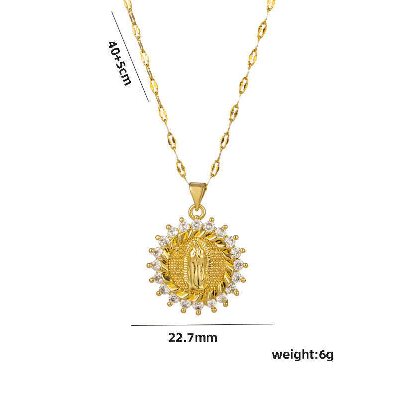 Wholesale  Clavicle Titanium Zircon Light   Madonna  Religion Necklace