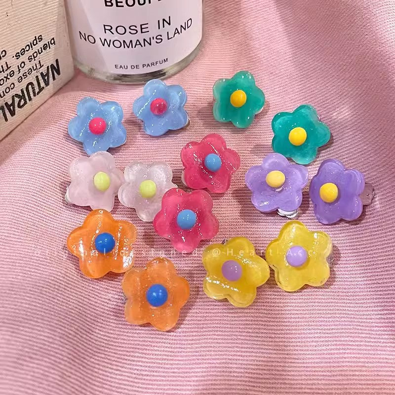 Wholesale Summer Graffiti Colorful Flower Clip Earrings