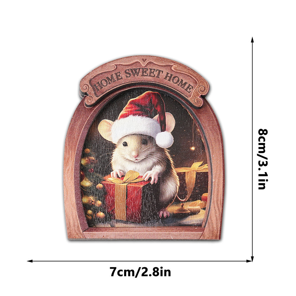 Wholesale Christmas Mouse Hole Wooden Photo Frame Magnetic Fridge Magnet