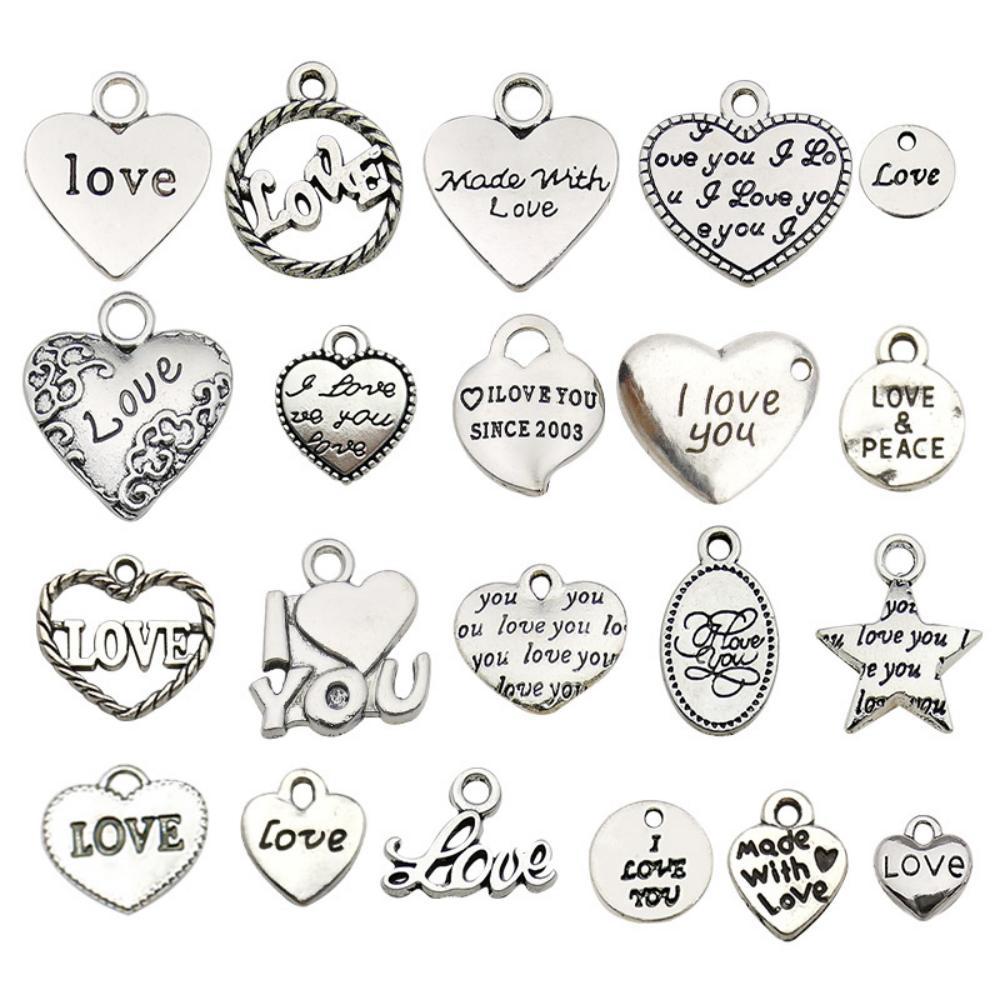 Wholesale 1 Antique Silver Alloy Simulation Heart-shaped English Letter DIY Pendant