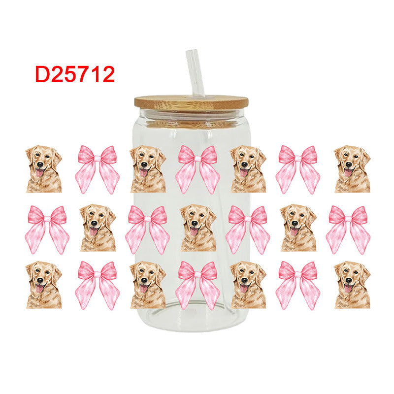 Wholesale Cute cat dog bow 16oz Cup UV DTF Wraps