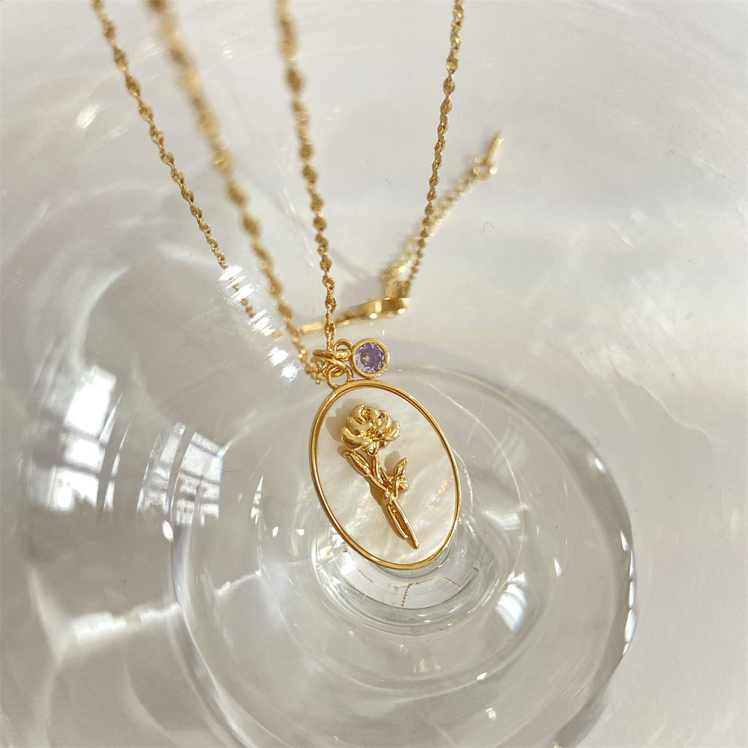 Wholesale Retro December Flower Oval Clavicle Gold Plated Necklace