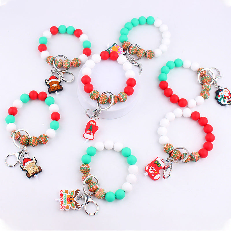 Wholesale Christmas Silicone Bead Wrist Keychain