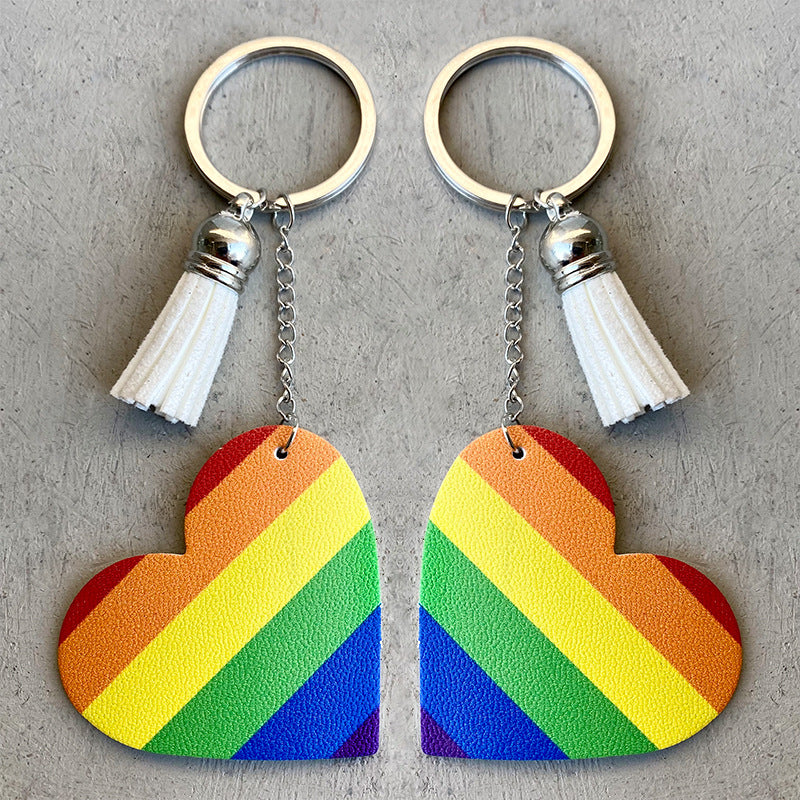 Wholesale LGBT Color Stripe Love Leather Keychain