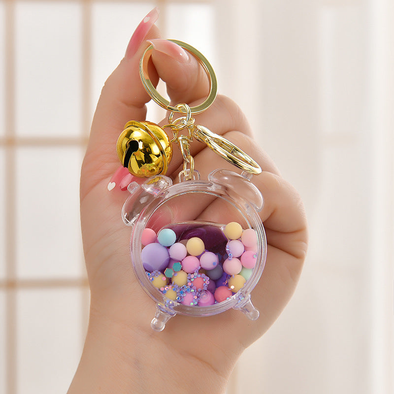 Wholesale Colored Bead Quicksand Bottle Oil Alarm Clock Acrylic Liquid Keychain
