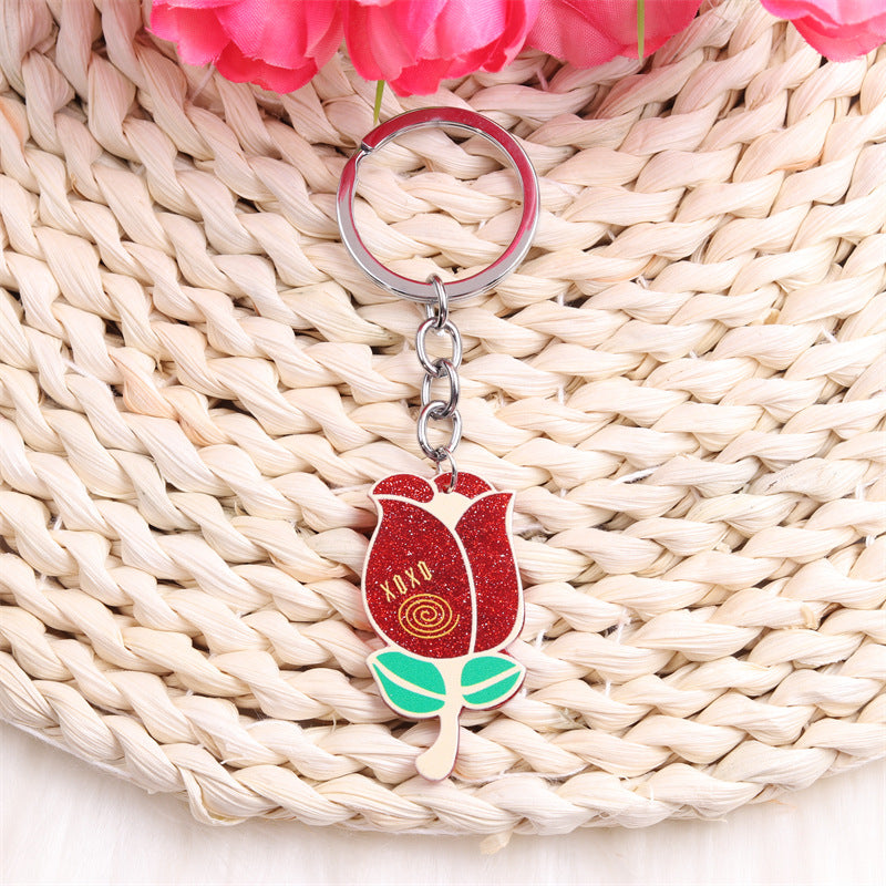 Wholesale Valentine's Day Love Red Lip Rose Blossom Acrylic Keychain