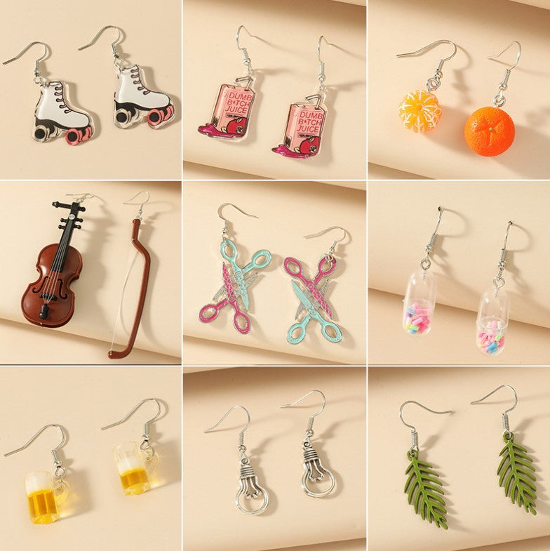 Wholesale Acrylic Fruit and Leaf Pendant Earrings