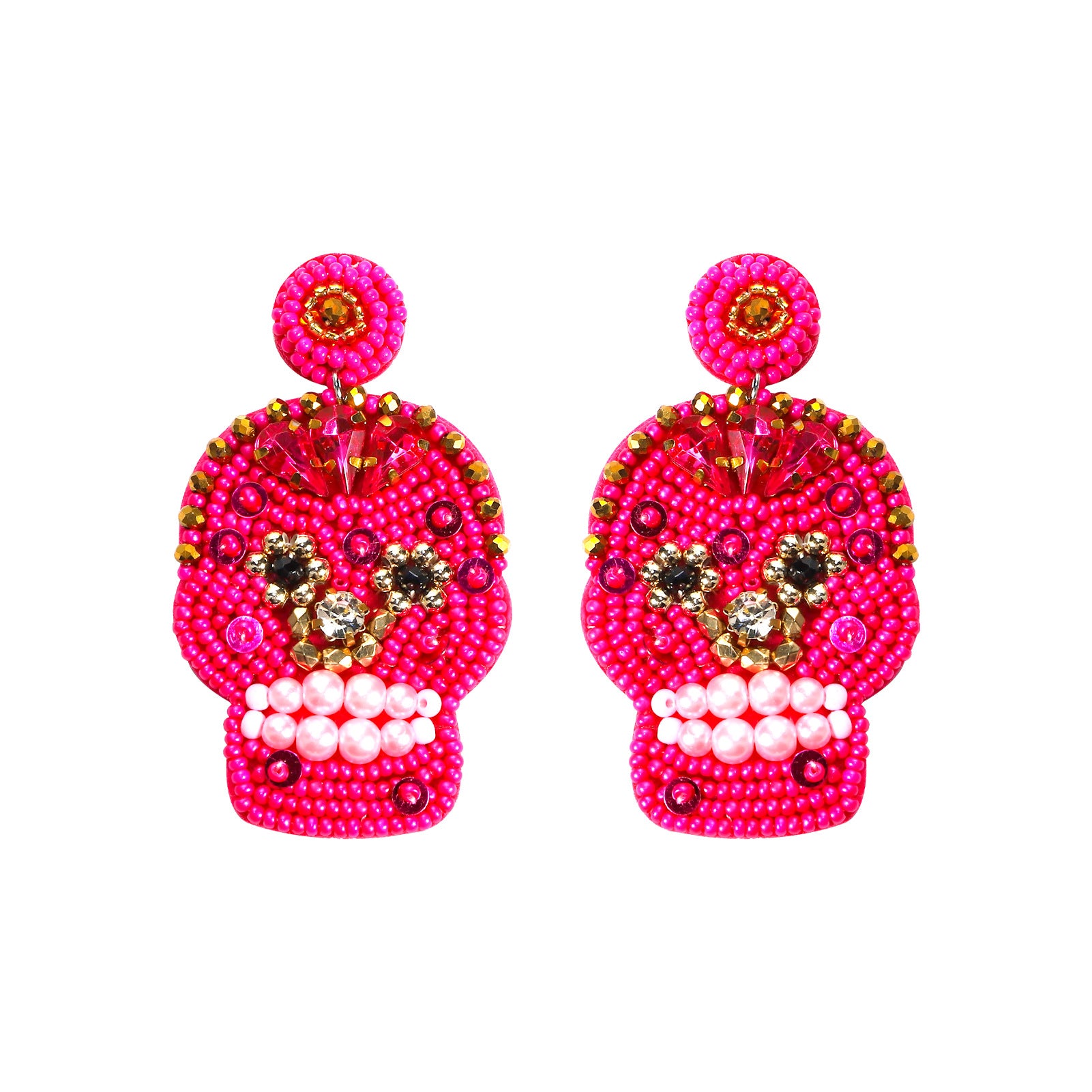 Wholesale Halloween Creative Hand-sewn Rice Beads Beaded Skull Earrings