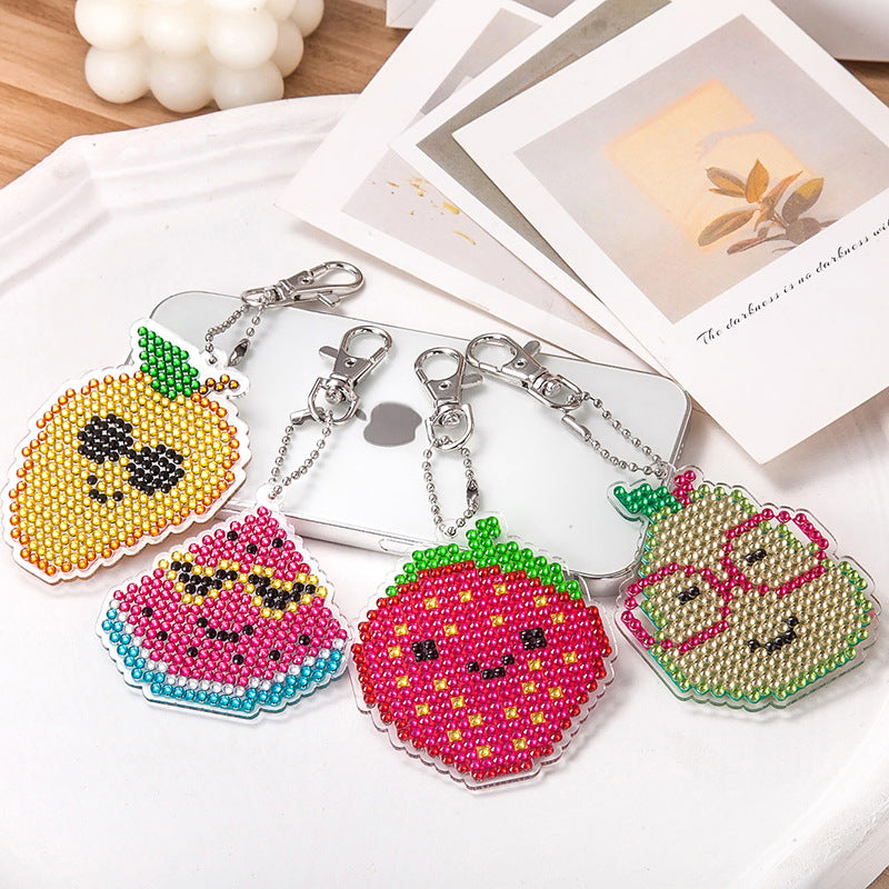 Wholesale Set of 4 DIY Acrylic Sticker Diamond Painting Rainbow Car Key Chain