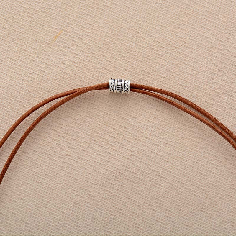 Wholesale Natural Stone Geometric Pendant Cowhide Rope Necklace