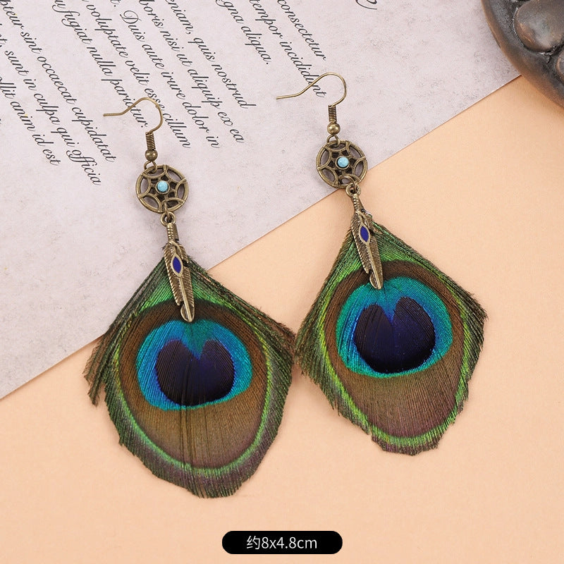 Wholesale Peacock Feather Tassel Bohemian Earrings