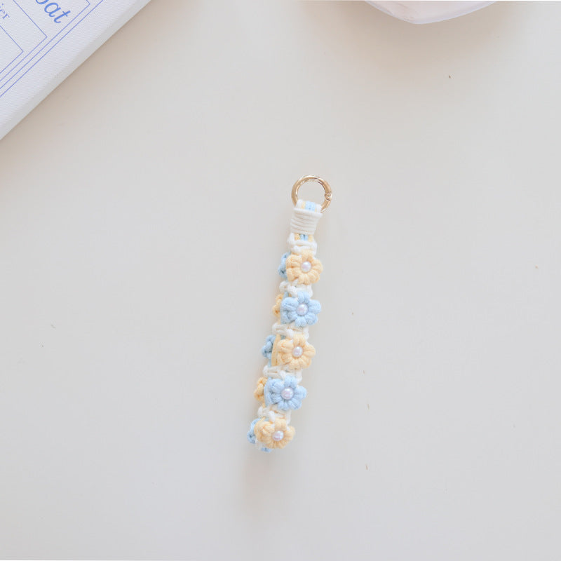 Wholesale Hand Woven Daisy Pearl Flower Cotton Rope Keychain