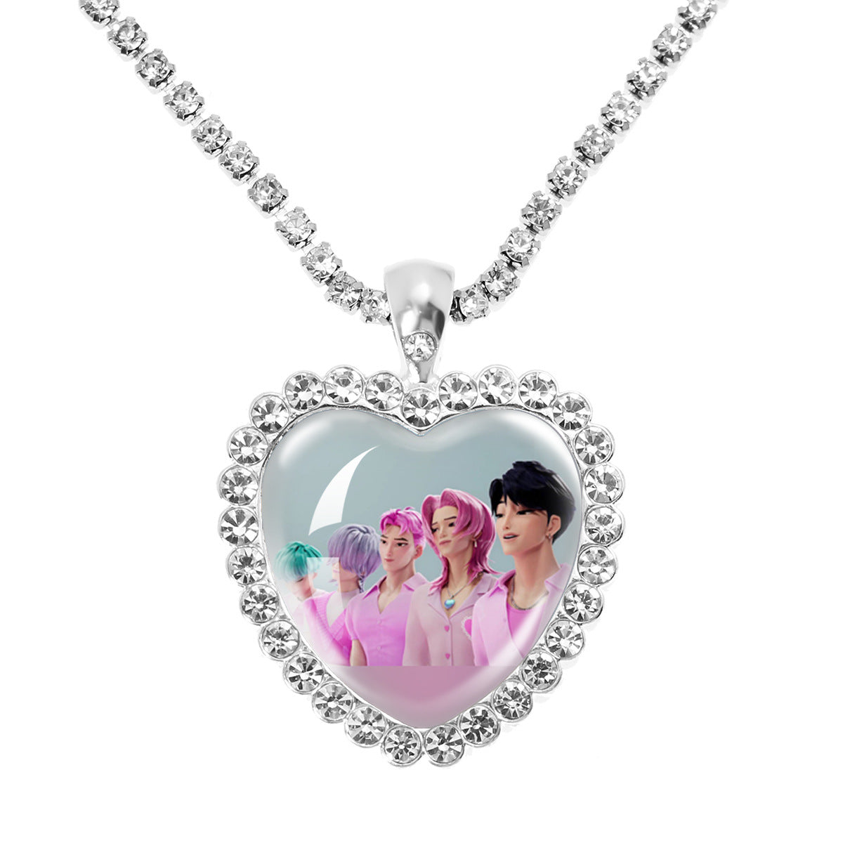 Wholesale Purple Cartoon Girl Time Gem Peach Heart Water Diamond Necklace OLY Exclusive
