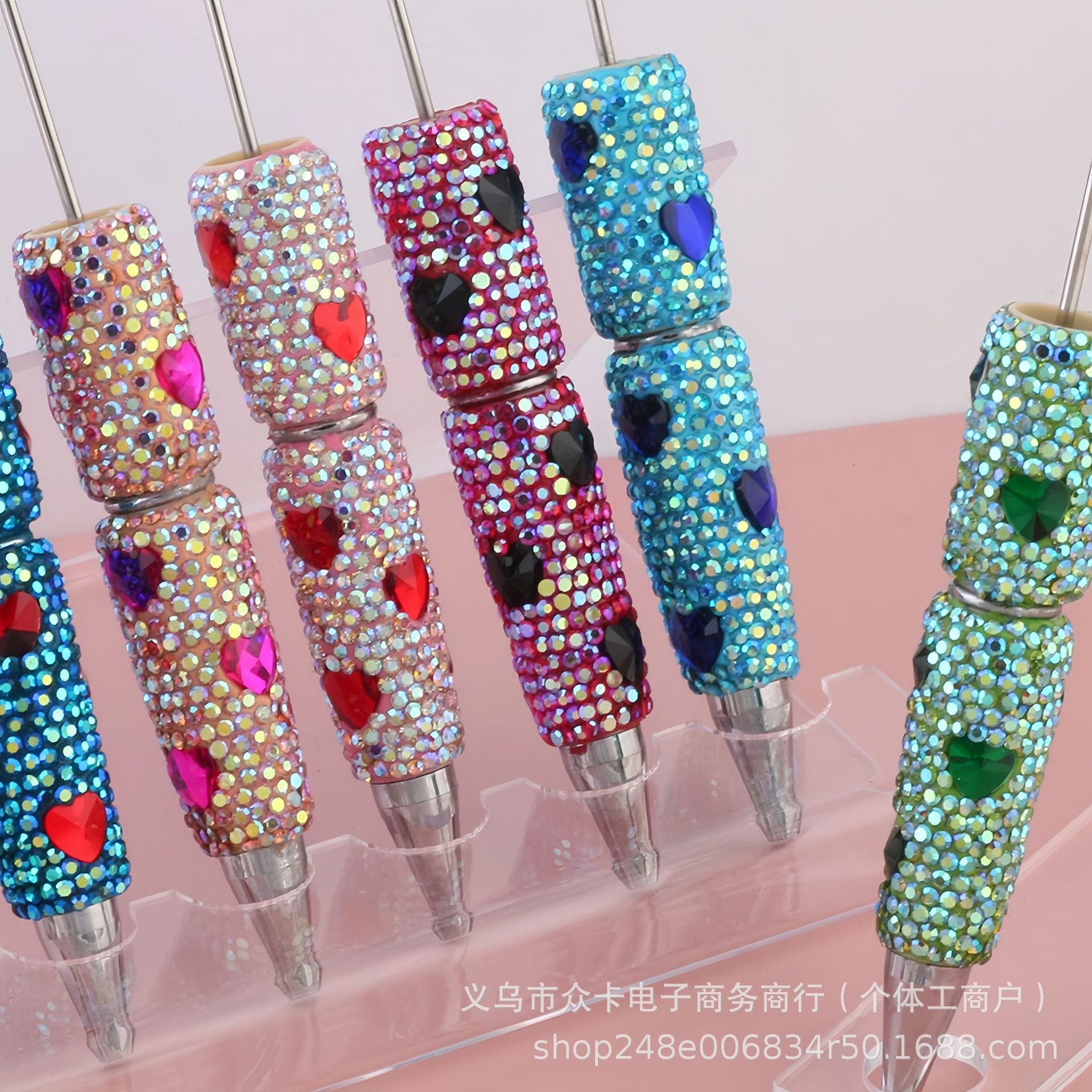Wholesale 10pcs Heart-Shaped Colorful  Full Diamond  DIY Fancy Beadable Pens