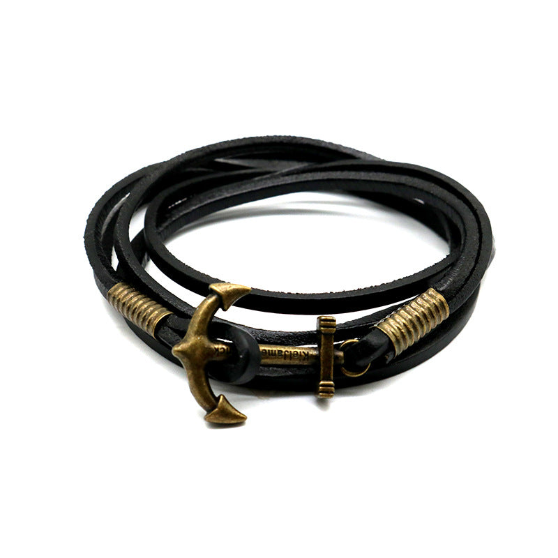 Wholesale Ship Anchor Bracelet Multi-layer Cowhide Bracelet