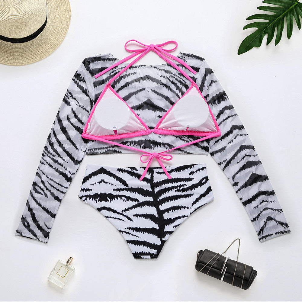 Wholesale Leopard Print Split Polyester Swimwear