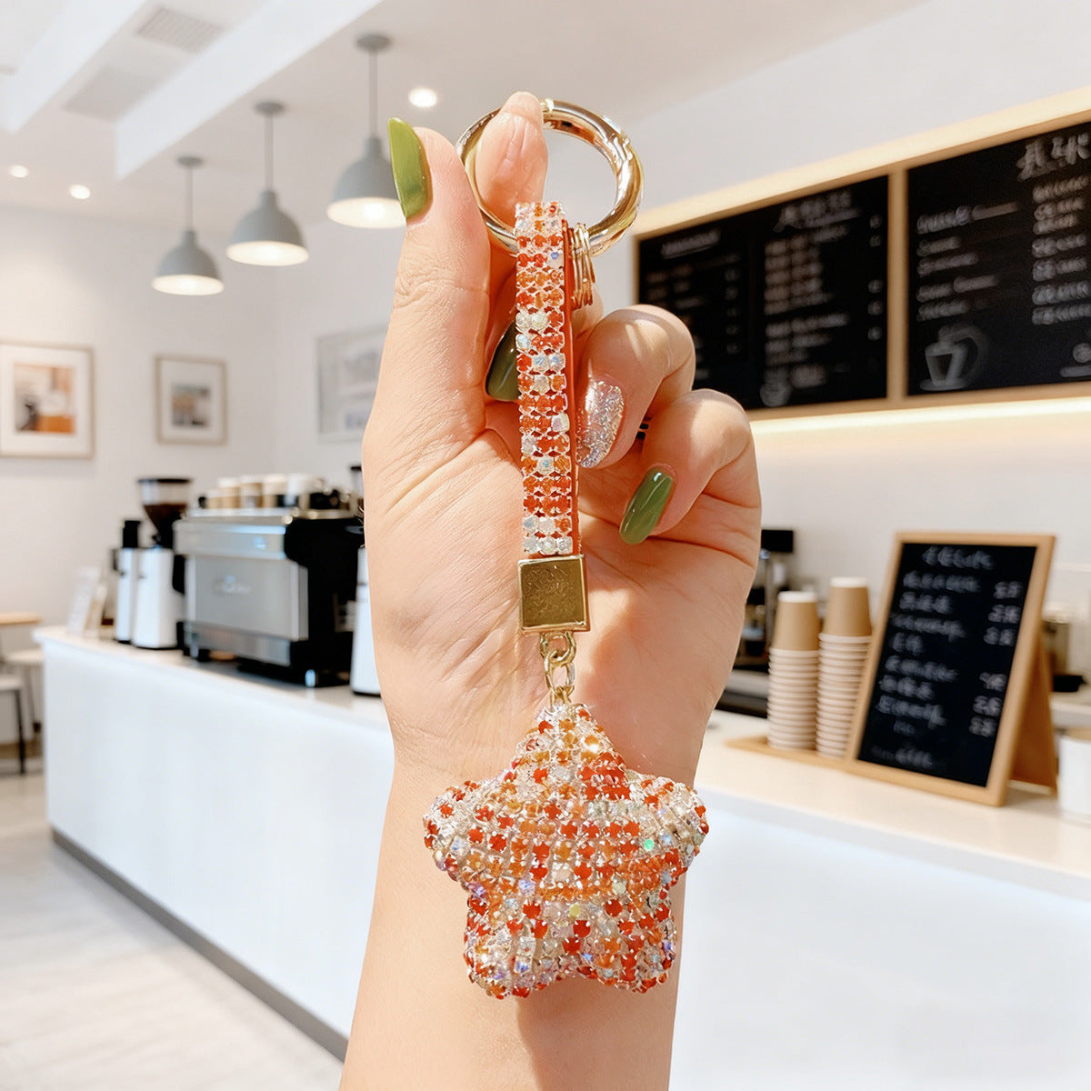 Wholesale Full Diamond Star Shining Water Diamond Pentagram Keychain