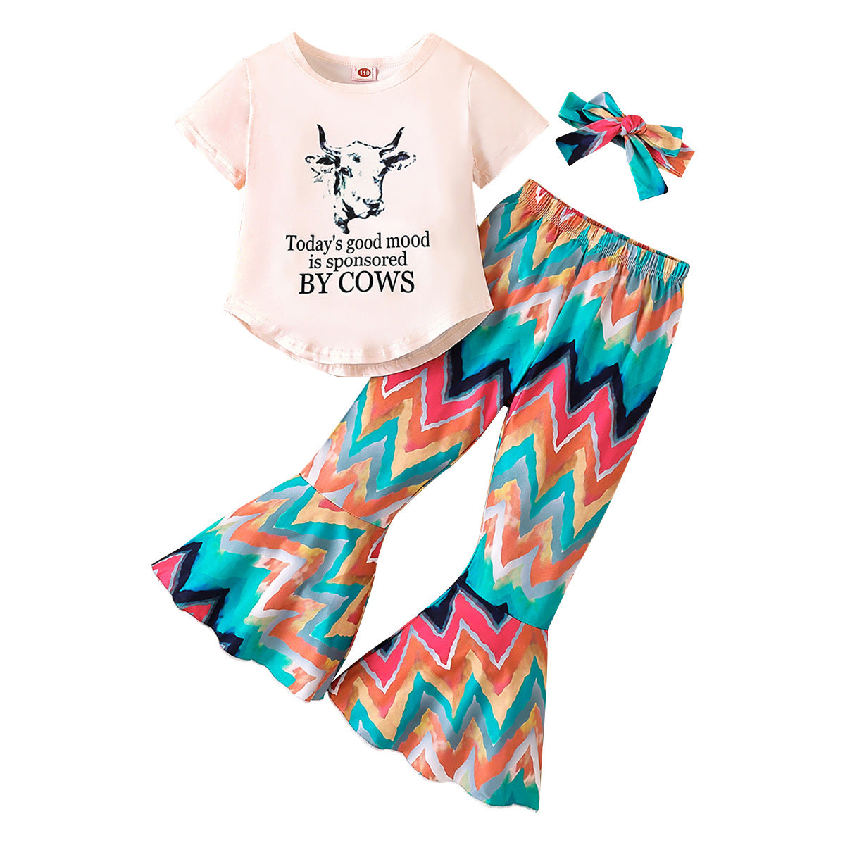 Wholesale Polyester Tops Flare Pants Two Piece Children's Clothing Set