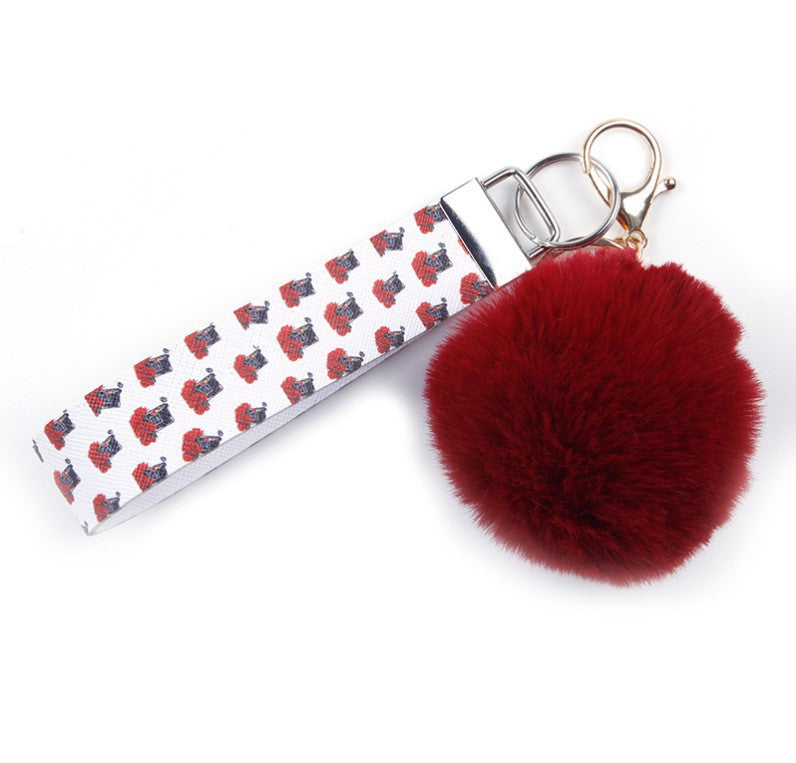 Wholesale Fur Ball PU Leather Lanyard