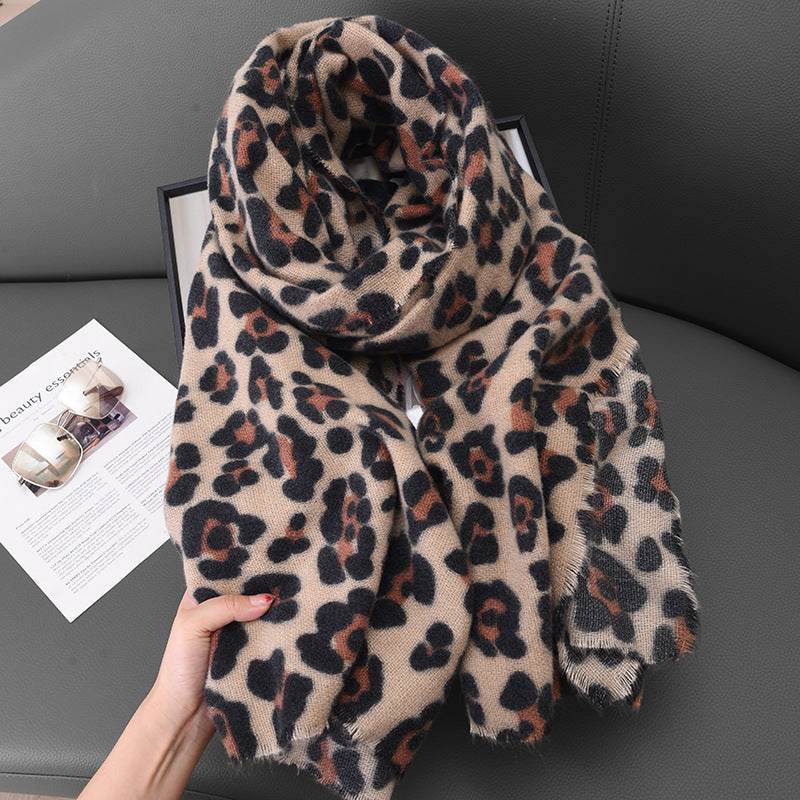 Wholesale Winter Leopard Print High-grade Cashmere Thickening Warm Large Shawl Scarf