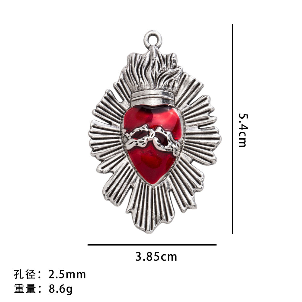 Wholesale 20pcs Retro Gothic style red heart alloy relief accessories love wings necklace pendant