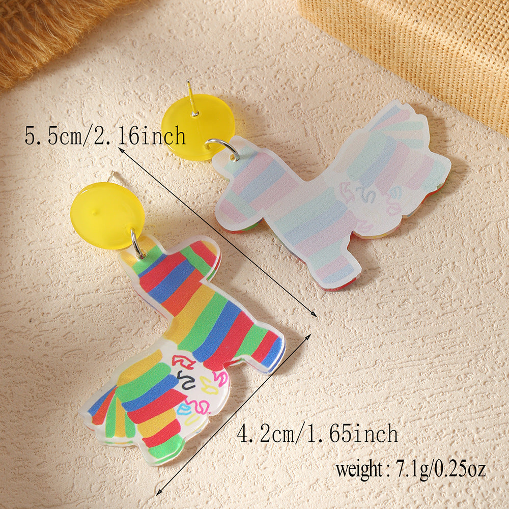 Wholesale Carnival tassel hat rainbow horse oil painting music festival printed earrings acrylic personalized earrings