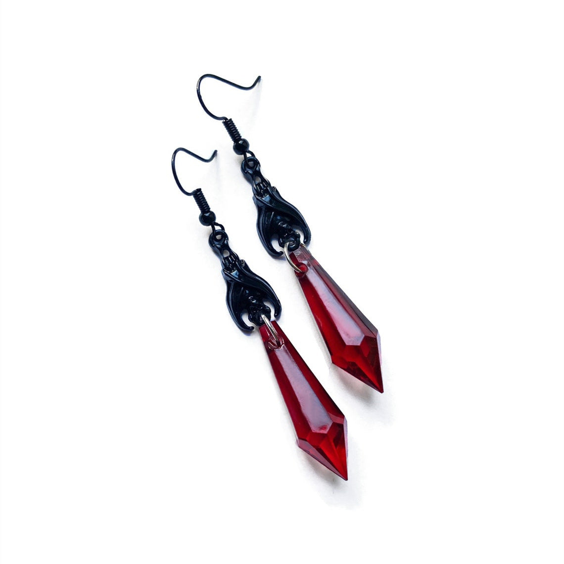 Wholesale Red and Black Gemstone Dark Bat Pendant Earrings