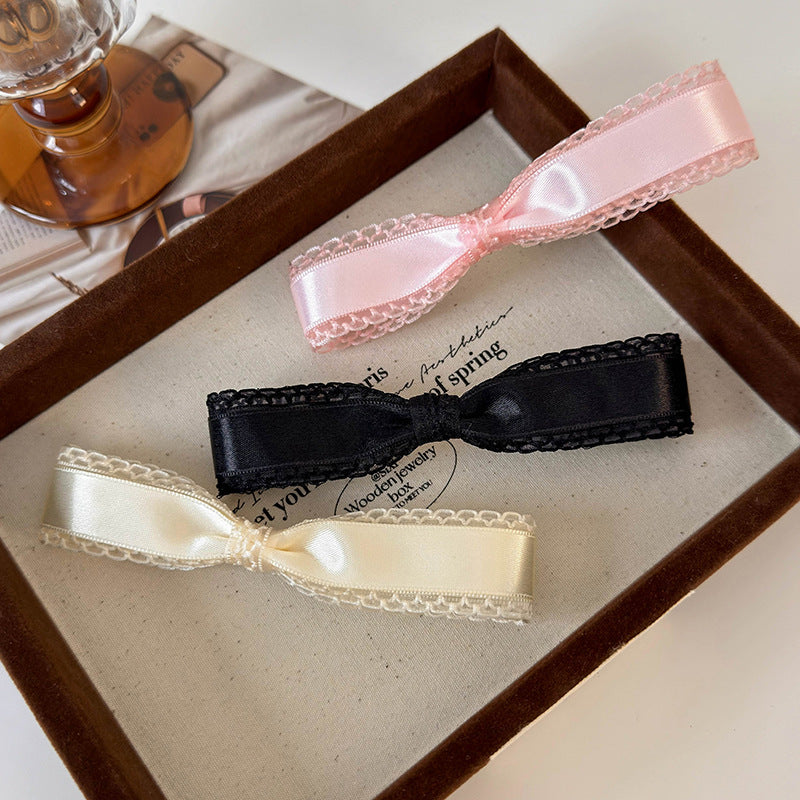 Wholesale Lace Satin Bow Spring Hair Clip
