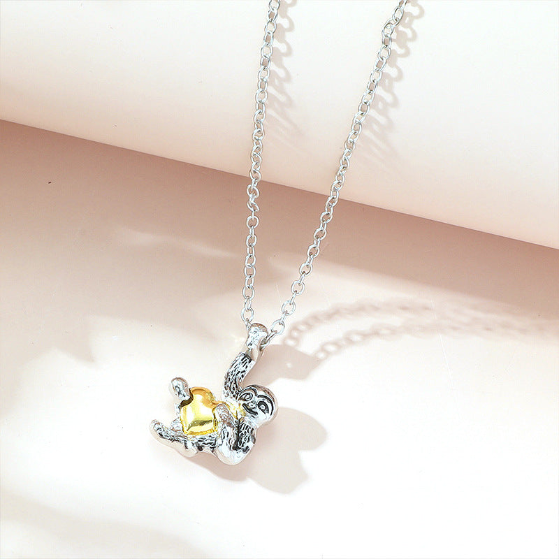Wholesale Cute Little Animal Sloth Heart Vintage Necklaces