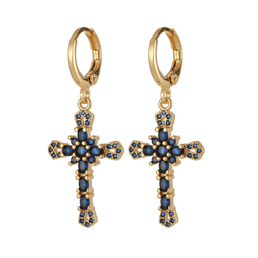 Wholesale Cross Vintage Geometric Copper Plated Real Gold Earrings