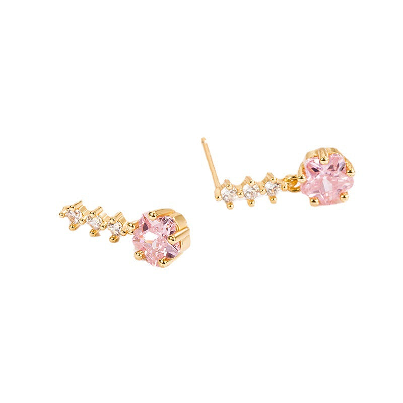 Wholesale Pink Flower Zircon Copper Earrings