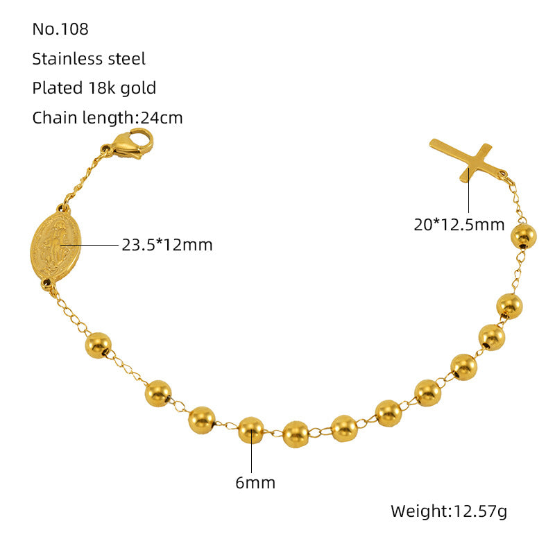 Wholesale Beaded Stainless Steel Cross Bracelet