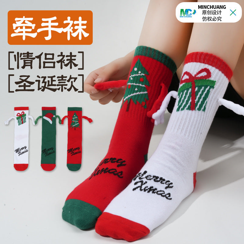 Wholesale Christmas couple warm holding hands socks
