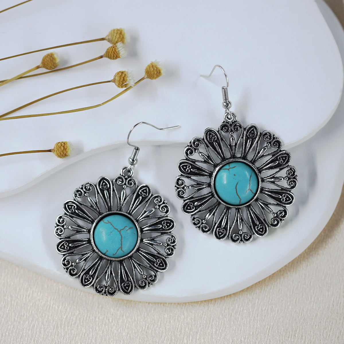 Wholesale Bohemian Ethnic Style Turquoise Geometric Earrings