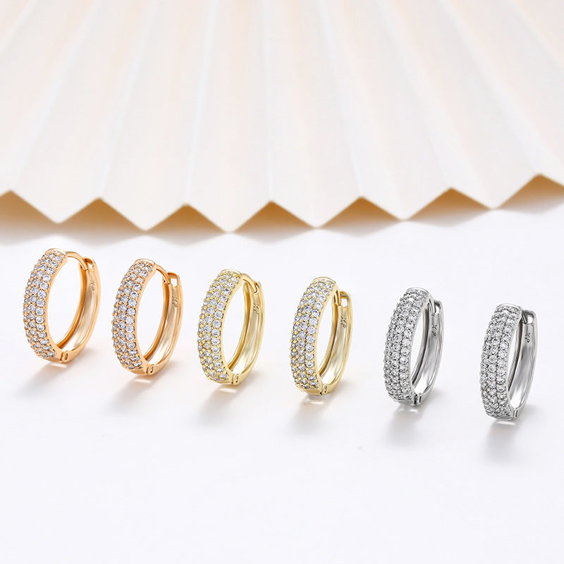 Wholesale Three Row Diamond Wide Face Retro High End Loop Earrings