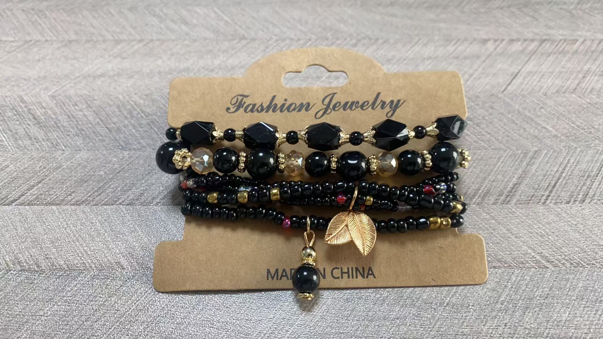 Wholesale  Bohemian Multi-Layered Beaded Leaf Pendant Bracelet