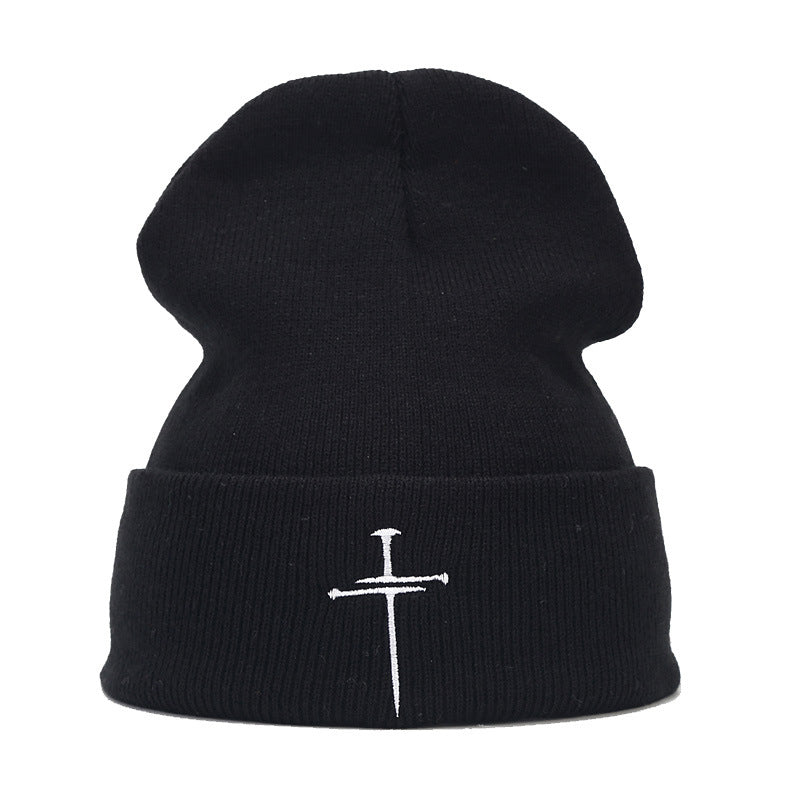 Wholesale Acrylic Autumn Winter Cross Embroidery Knit Beanie Beanie Beanie