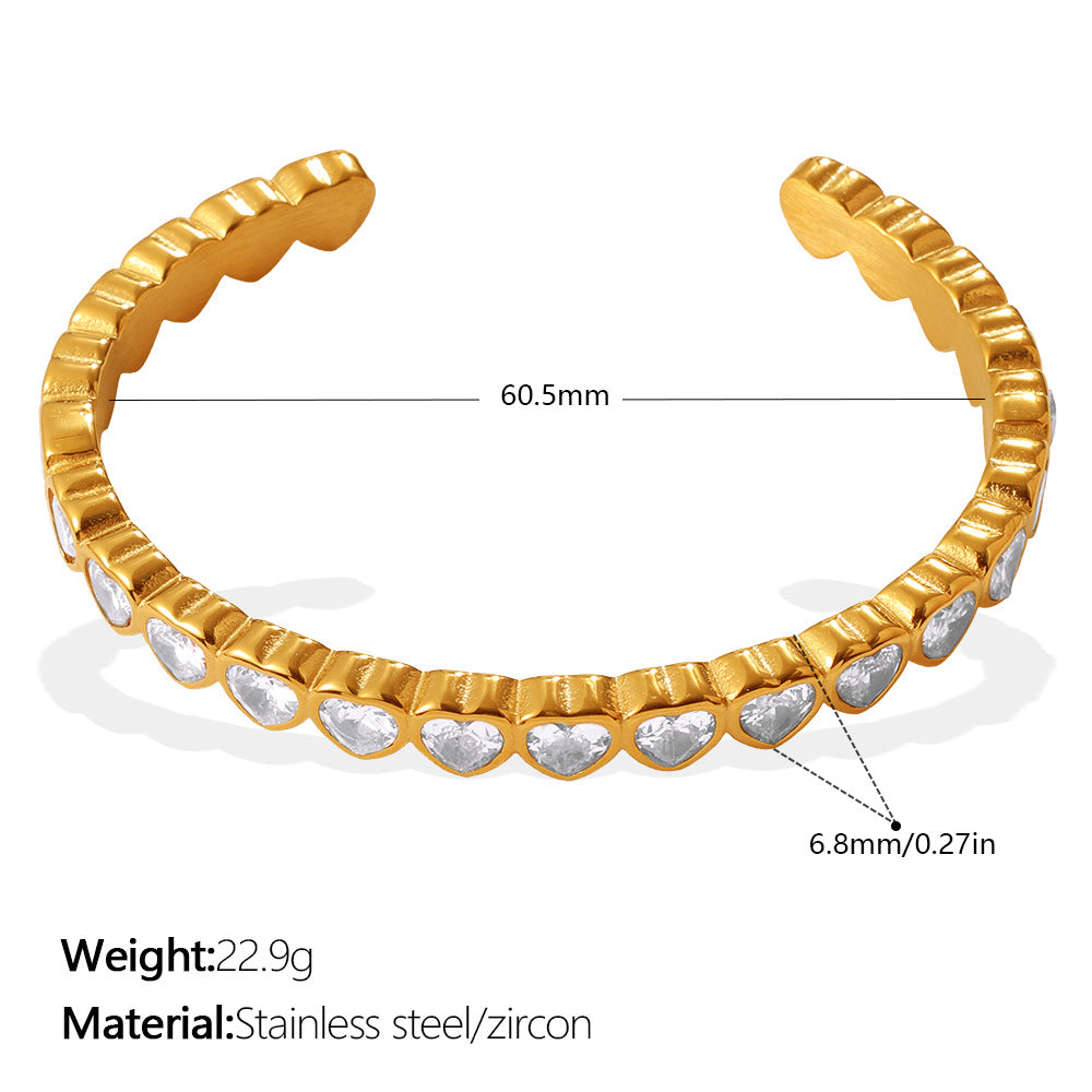 Wholesale Stainless Steel C Shape Open Bangle Bracelet With Multicolor Zircon Stones Retro Stackable Design For Everyday Wear And Gift