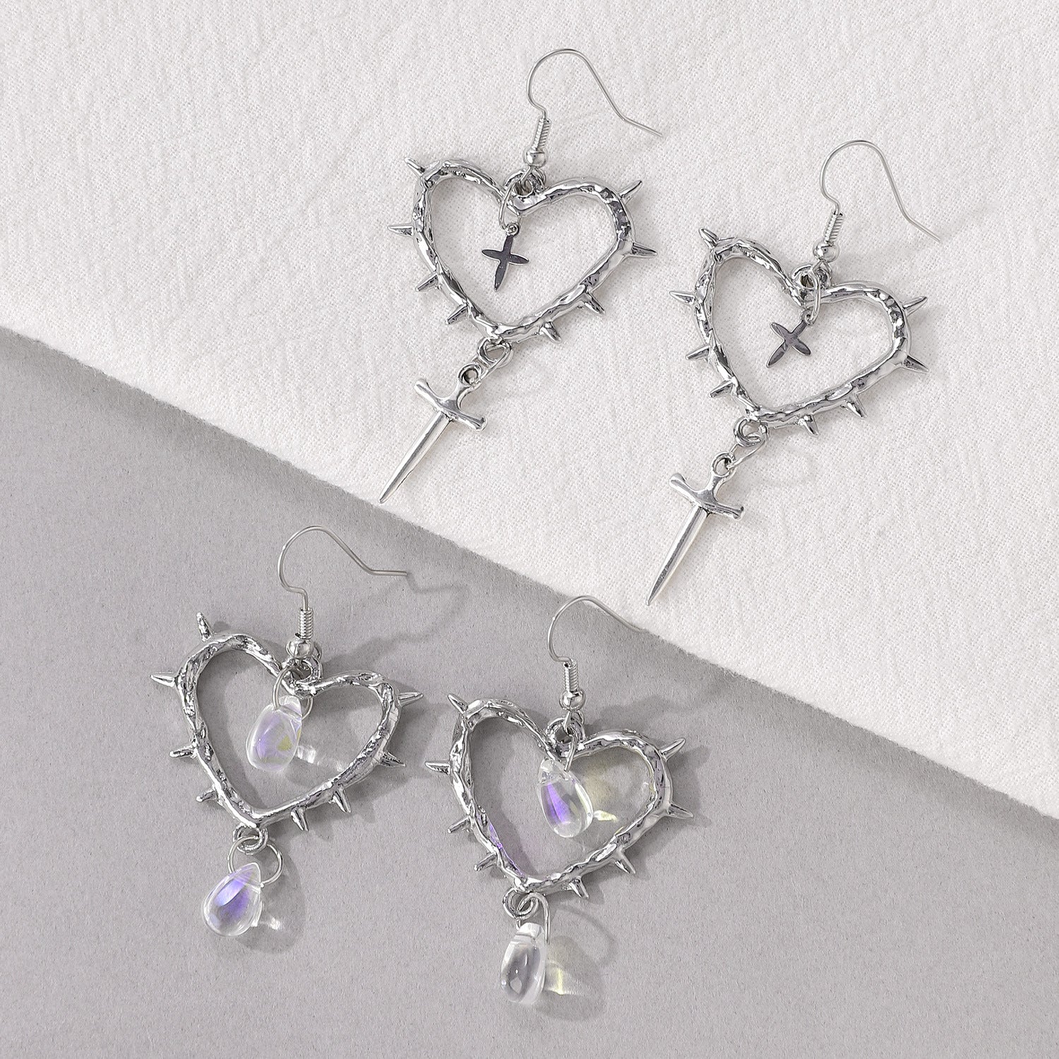 Wholesale Fashionable Handmade Thorn Heart Cross Earrings