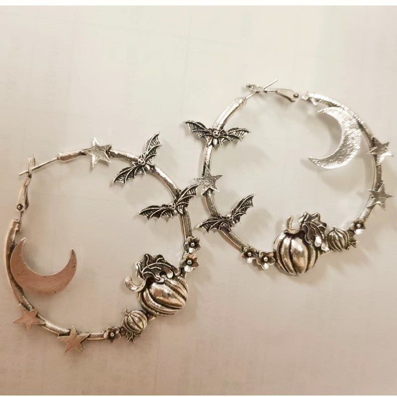 Wholesale Gothic Star Moon Pumpkin Bat Large Hoop Alloy Earrings